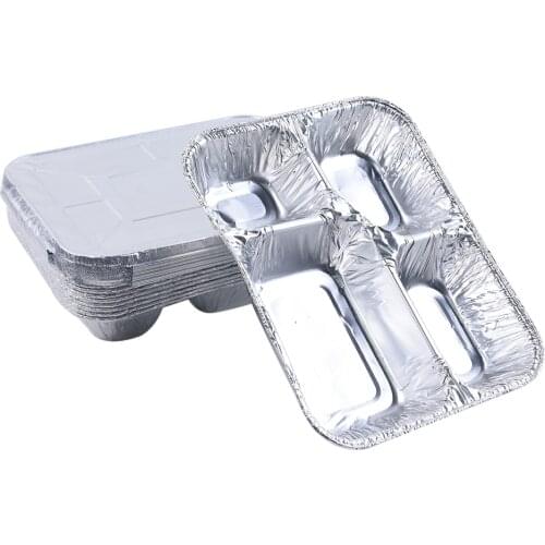 50pcs 4 groups 780ML Aluminum Foil Containers With Lid For Restaurant Take-Out Packing Food