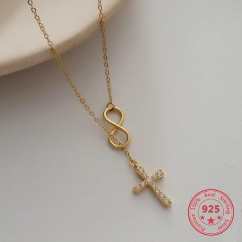 Hot Selling S925 Sterling Silver Fine Necklaces Zircon Cross Pendant Fashion Clavicle Chain 8-shaped Necklaces Women Jewelry