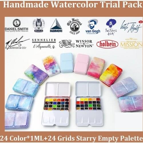 Handmade 24 Color 1ML Watercolor Set Artist Painting Watercolors Art Supplies Sample Trial Pack Metal Palette