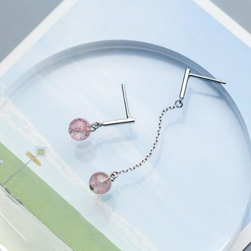 MloveAcc New Arrival 925 Sterling Silver Asymmetry Drop Earrings for Women Fashion Strawberry Crystal Earrings Jewelry