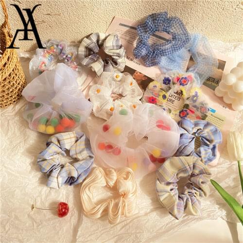Fashion Silk Lace Butterfly Daisy Hair Scrunchies Multi Colorful Elastic Hair Bands Hair Ties for Women Girls Hair Accessories