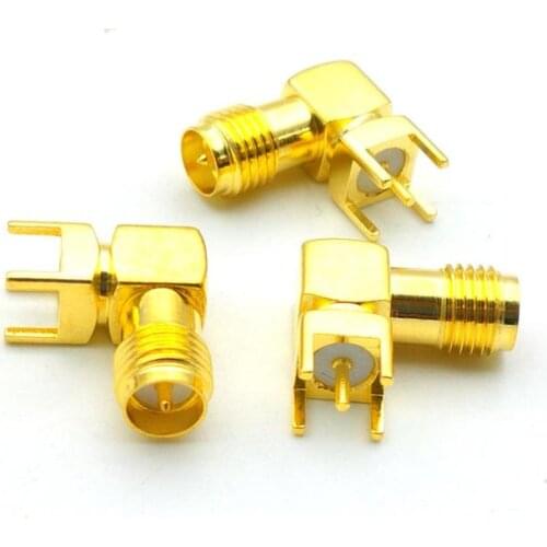 100pcs new Gold RP-SMA female plug center right angle solder PCB mount RF adapter