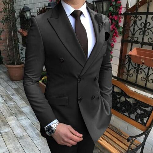 New Mens Suit 2 piece Slim Fit Jacket Casual Groom Wear Double-breasted Prom Tuxedos Casual Business Jacket+Pants for Wedding
