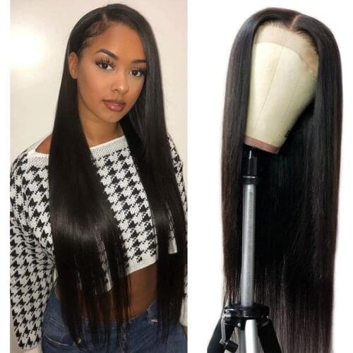 BUGUQI 4x4 Lace Closure Wigs Human Hair Brazilian Straight Lace Frontal Human Hair Wigs Natural Color Non-Remy Hair