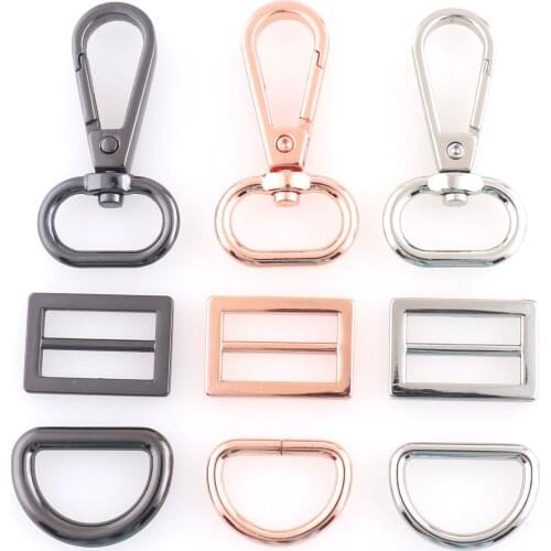 Rose gold Swivel Clasp Snap Hook Slider buckle D ring buckles webbing hardware Strap swivel hook for 20mm bag garment 1set