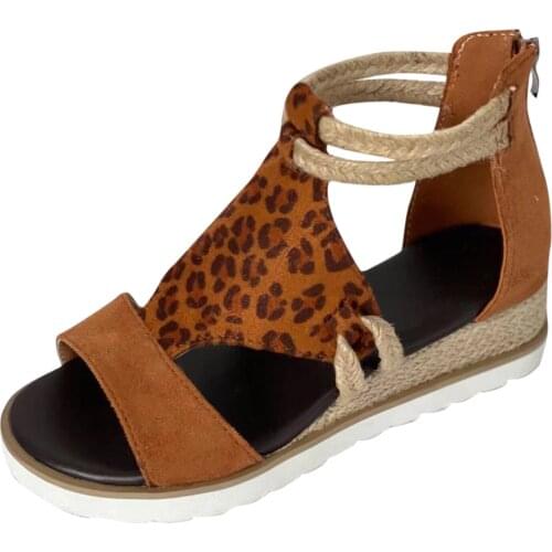 Women 2021 Summer Sandals Leather Shoes Women Wedge Heel Open Toe Fish Mouth Foreign Trade Roman Style Sandals Femme Beach Shoes