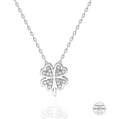 Silver 925 Sterling Swarovski Zirconia Gemstone Clover Necklace