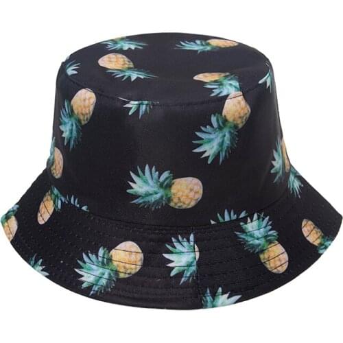 New Fashion White Black Pineapple Bucket Hats For Women Summer Fishing Hat