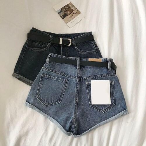 Hemming denim mini shorts women summer 2021 new simple versatile high waist wide leg jeans hot shorts with belt jeans femme