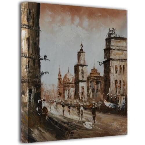 Modern home decor hand-painted oil painting restoring ancient ways of city street landscape DM150627-7