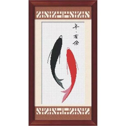 Twin Koi Fish Year of Abundance Meaning Good Fortune Stamped Cross Stitch Kit Embroidery Needlework set