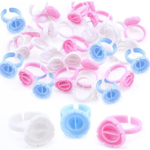 100Pcs Disposable Eyelash Glue Fan Cup Heart Shape Rings Lash Holder Container Tattoo Pigment Eyelash Extension Makeup Tools