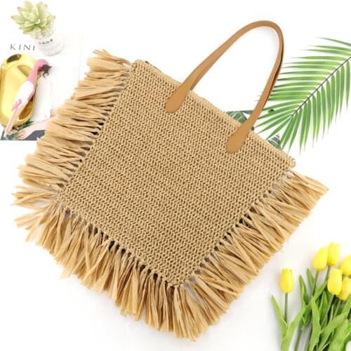 Wicker woven shoulder bags rattan large capacity tote casual summer beach big purses 2022 bohemian tassel straw women handbag