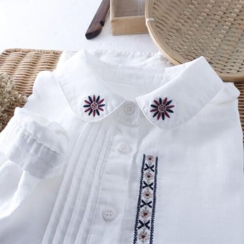 Embroidered Doll Collar Shirt Simple Blouse Small Fresh Cotton Shirt Top Women
