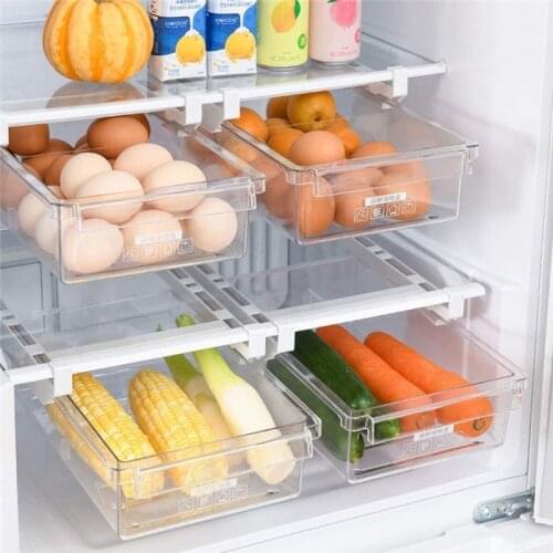 Refrigerator Storage Box Egg Drawer Organizer Fridge Shelf Holder Pull-out Closet Organizer with Handle for Fruit Food Storage