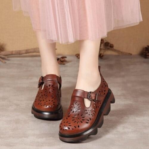 YourSeason Ladies 2021 Genuine Leather Summer Buckle Strap Vintage Shoes Handmade Concise Casual Platform Sandals Women