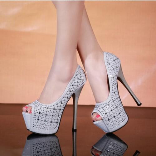 Super High Peep-toe 16cm High Heels Women Shoes Summer Pumps Sexy Bling Solid Party Pltform(6.5cm) Catwalk Club Female Shoes