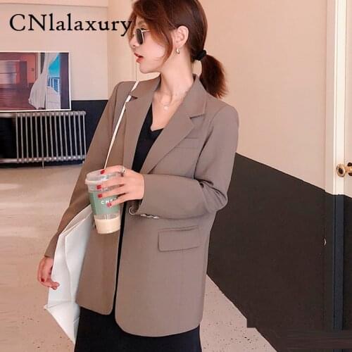 Vintage Single Button Office Ladies Blazer mujer Long Sleeve Loose Suit Coat Jacket Women blazers Female 2020 marynarka damska