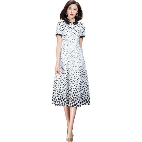 2021 New Arrival Fashion Casual Black Polka Dots Short Sleeve White Summer Dress