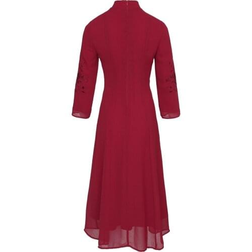 Top Quality Brand Chinese Dress 2020 Autumn Winter Fashionable Women Lurex Embroidery Button Front Vintage Purple Wine Red Dress
