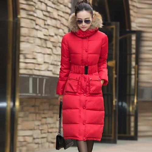 Winter X-long Warm Jacket Women 2016 New Fashion Flower Print Hooded Down Cotton Padded Jackets And Coats With Fur Collar S3367