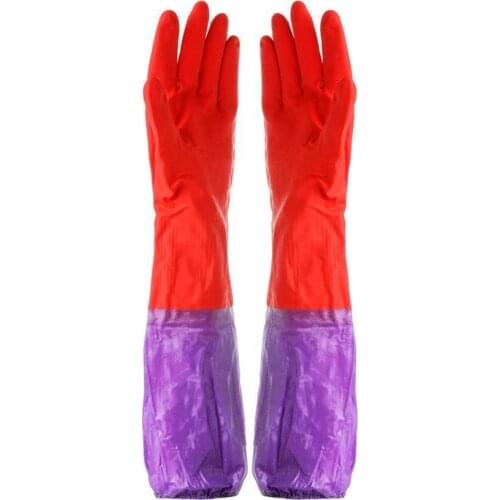 1Pair Long Rubber Velvet Household Gloves Dishwashing Clean Scrubber Rubber Tool Waterproof Kitchen Gloves Warm Thicken Ant Q3T1