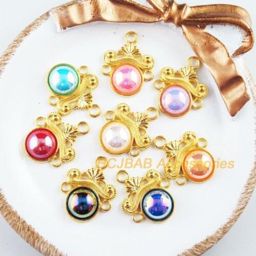 16 New Flower Charms Gold Color Retro Mixed Acrylic Pendants 18x23mm