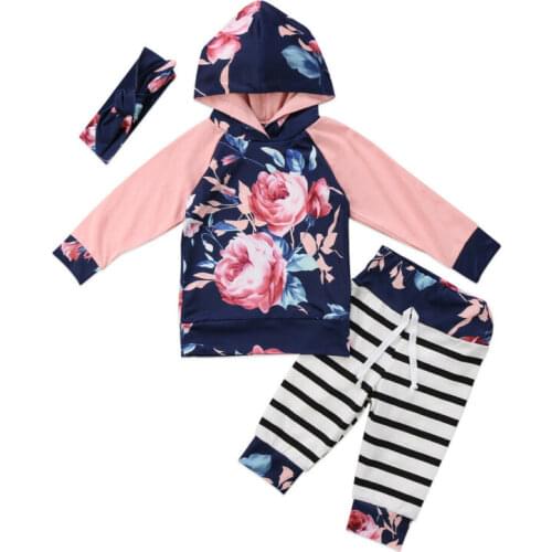 2019 Newborn Baby Girls Kids Long Sleeve Hoodie Hooded Top T-shirt+Pants +Headband 3pcs Outfits Clothes 0-24M