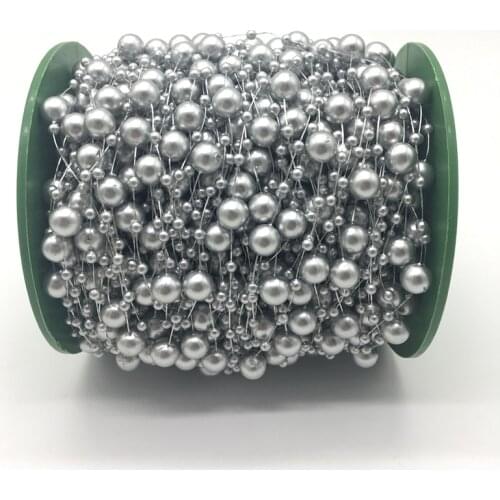 5yards Gray Fishing Line Artificial Pearls Beads Chain Garland Flowers Wedding Party Decoration Brides Headgear