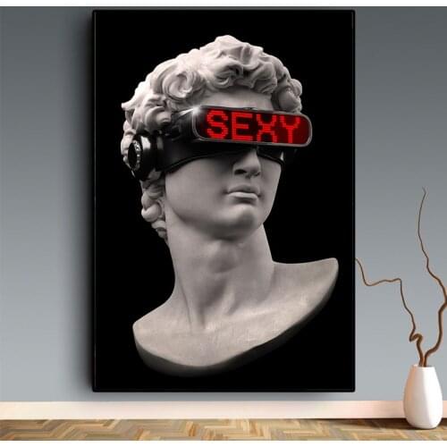 Abstract David Cavans Painting David Sculpture with Glasses Poster and Prints Wall Art Picture for Living Room Home Decor Cuadro