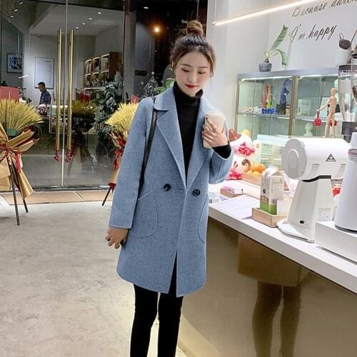 AECU Women Autumn Woolen Coat Warm Long Sleeve Turn-down Collar Outwear Women Jacket 2021 Winter Casual Elegant Overcoat