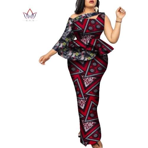 Bintarealwax African Women Clothing Bazin Rich Top and Skirt Sets Plus Size 7XL African Clothing 2 Pieces Skirt Set WY9067