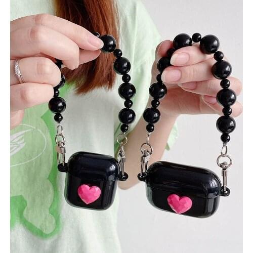For AirPods 1 2 Bracelets Lanyard Chain Strap Black Pink Heart Case for Apple Airpods pro Wireless Earphone Cover Chaging Box