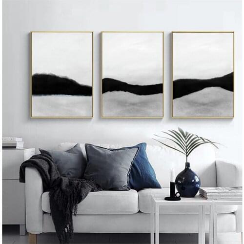 Ink Canvas Painting Abstract Black And White Mountain And River Line Posters And Prints Modern Nordic Decoration Home Wall Art