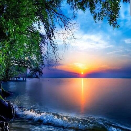 Div 5D Landscape Sea Sunset Leaves Leaf Full Diamond Painting cross stitch kits art Wedding 3D paint by diamonds