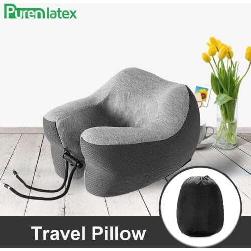 PurenLatex Memory Foam U Shape Travel Pillow for Airplane Cervical Neck Pillow Support with Lock Slow Rebound Pressure Cushion