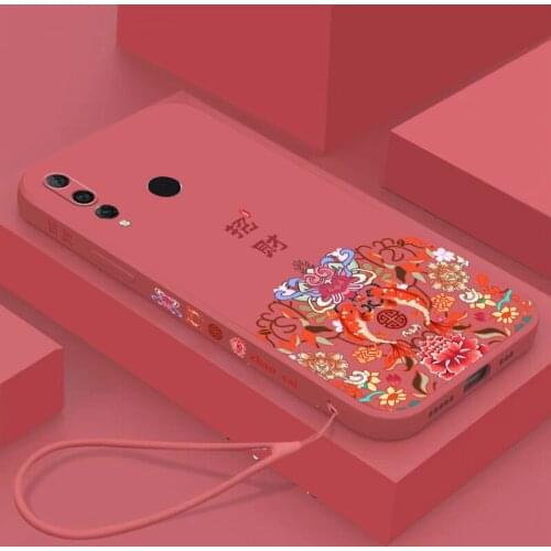 Chinese Auspicious Retro Palace Soft Gel Liquid Silicone Phone Cases For Huawei Nova4 Casing With Phone Straps