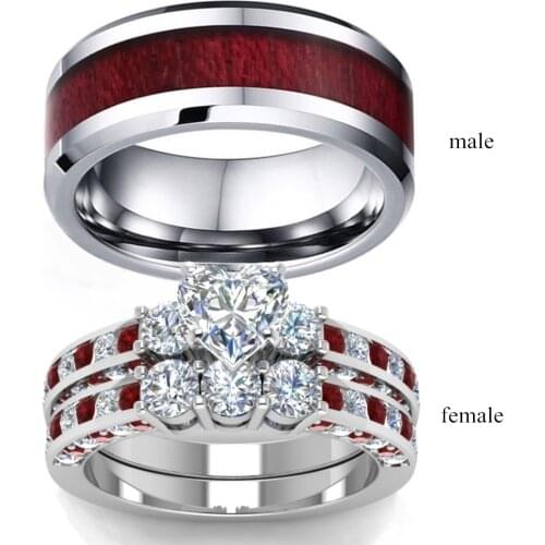 Stainless Steel Zircon Ring for Men Men Red Crystal Wedding Band Jewelry Rings Good Quality