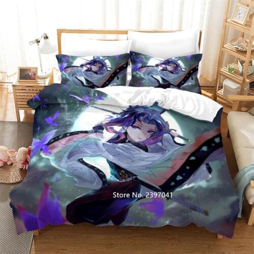 3D Digital Printing Animation Demon Slayer Bedding Set for Boys and Girls Dormitory Decoration Down Quilt Cover Pillowcase