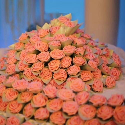 50pcs Lot Paper Cone Shape Candy Box Chocolate Container Favor Holder with Rose Flowers Bow Knot