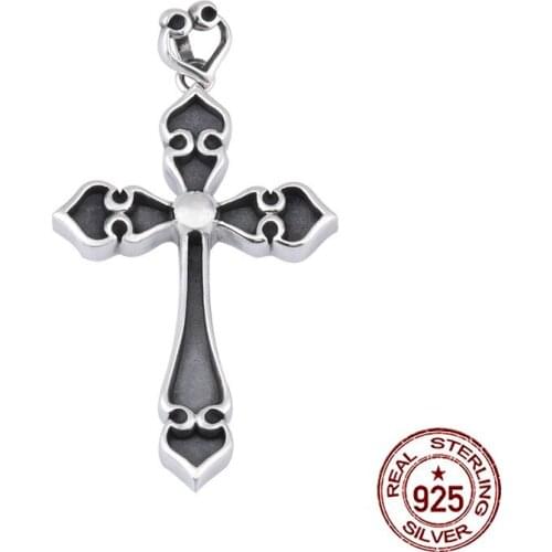 B73 S925 sterling silver pendant retro personality domineering cross flower shape wild pendant punk hip-hop style gift for hot