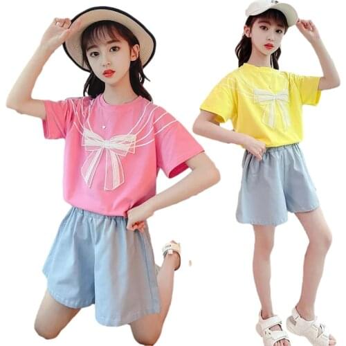 Summer Clothes For Girls Short Sleeve T-Shirt +Pants Sweet Childrens Girls Clothes Teenage Childrens Costume 2021 New 2 pcs