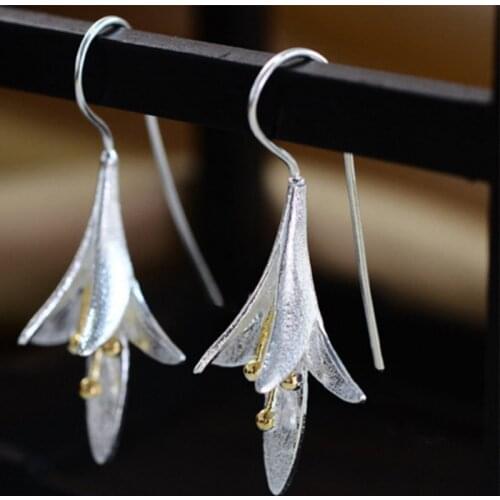 Fashion Creative Lily Style Earring Hook Gold Silver Color Retro Bohemia Flower Earrings for Women Bridal Elegant Jewelry