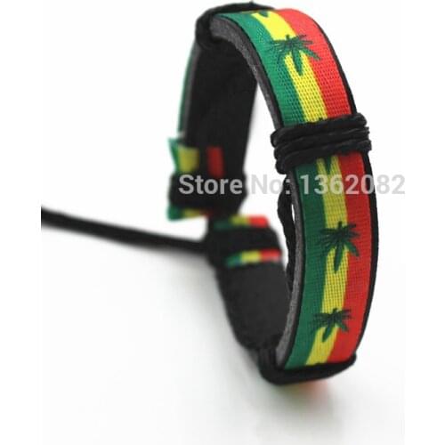 Fashion Handmade Braided Red Yellow Green Weed Lucky Leaf Leather Bracelets Surfer Bangle Gift MB93