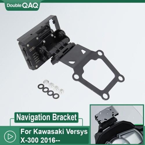 Motorcycle Mobile Phone Holder For Kawasaki VERSYS X300 Versys X-300 Rechargeable GPS Navigator Mounting Aluminum Plastic Black