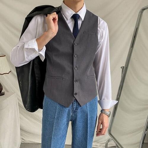 Mens Suit Vest Dark Gray England Formal Business Waistcoat Groom Costumes Male Gentleman Clothing For Wedding Groomsmen Vest