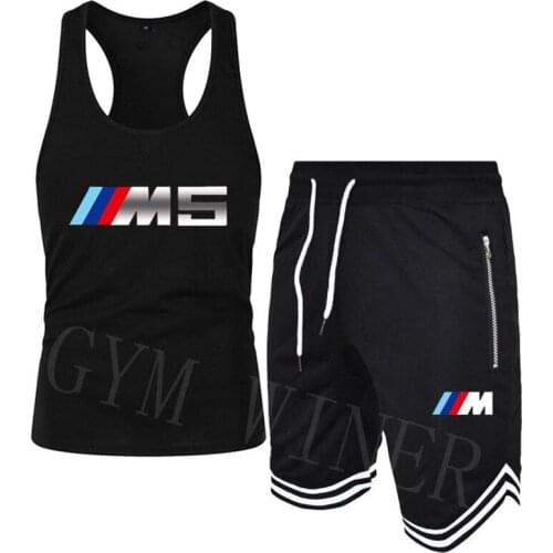 Summer Hot Sale Mens Sets Tank top pants Two Pieces Sets Casual Tracksuit Male 2021 Casual Tank top Print BMW Shorts
