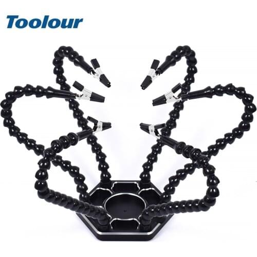 Toolour 6PC Flexible Arms Soldering Helping Hands 3X Magnifier USB LED Light Fan Flashlight Welding Tool For PCB Repairing Stand