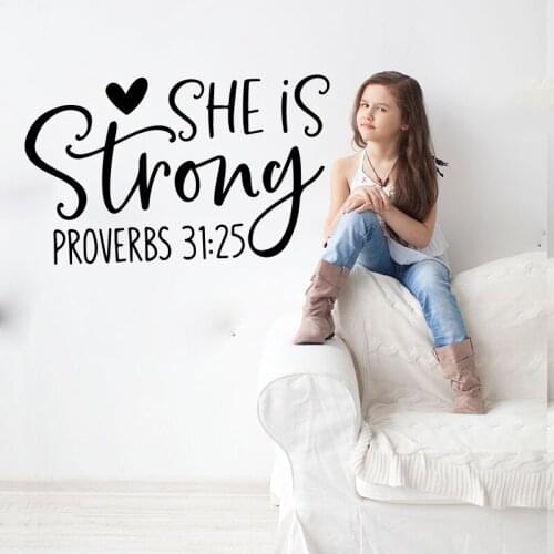 Large She Is Strong Proverbs 31:25 Bible Verse Wall Sticker Bedroom Girl Room Bible Verse Motivational Quote Wall Decal Vinyl