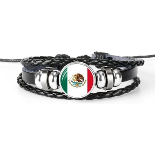 2018 New Fashion Handmade Mexico Mauritius Flag Bangle Bracelet For Men And Women Glass Cabochon Leather Bracelet Jewelry Gift